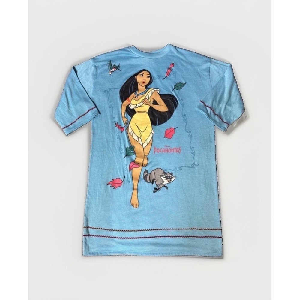 Vintage 90s Disney Pocahontas Youth Size 12 Nightgown Tunic Tee Blue Graphic